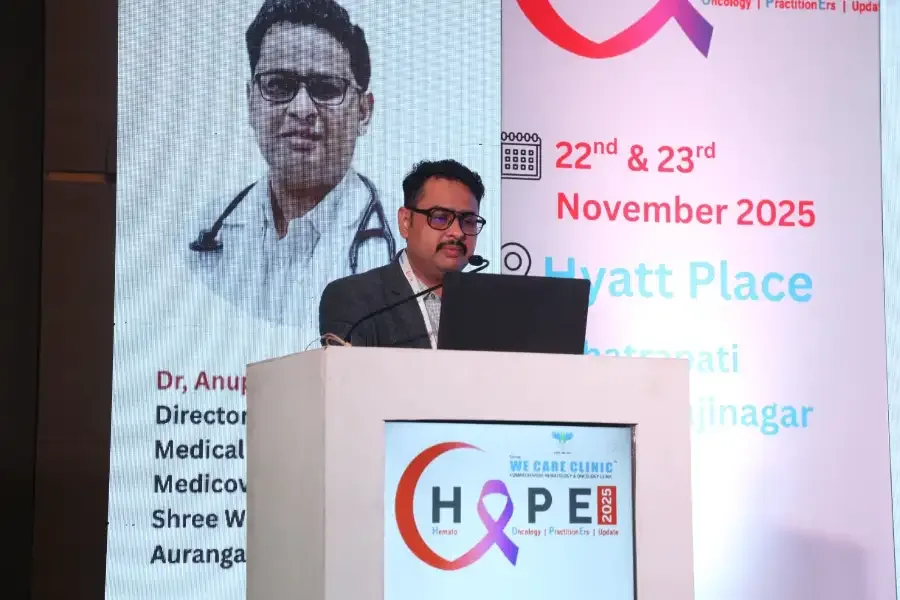 Dr. Anup Toshniwal speaking at HOPE 2025 – Hemato-Oncology Practitioners' Update, Chhatrapati Sambhajinagar (November 2025)